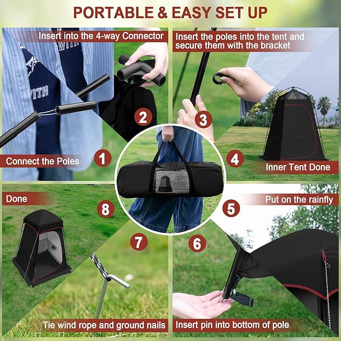 Camping Shower Tent, Oversize Pop Up Changing Tent, Portable Outdoor Bathroom Toilet Tent with Floor, Easy Set Up Privacy Shelter for Dressing, Hiking, Fishing, UPF50+