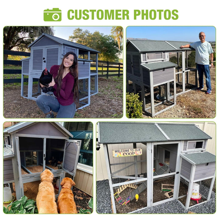 BUTINGLALE Chicken Coop with Large Nesting Boxes Outdoor Hen House with 30.5ft² Sleeping Area and Run for 6 to10 Chickens 75.7" L x 65.7" W x 59.1" H