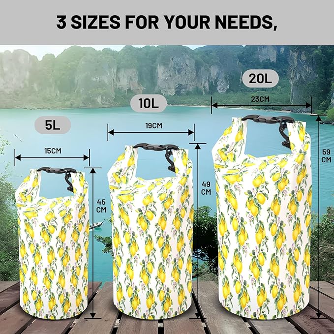 Waterproof Dry Bag,Roll Top Summer Lemon Small Waterproof Backpack 5L/10L/20L Floating and Lightweight Bags for Kayaking, Boating, Fishing, Swimming and Camping with Waterproof Phone Case