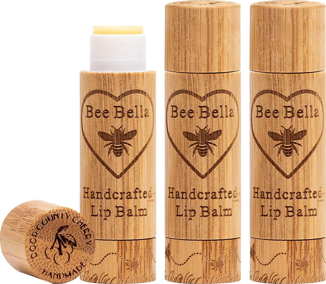 Bee Bella Lip Balm, Cherry, 3 Pack - Hydrating, Moisturizing Lip Care, 100% Natural, Original Organic Beeswax With Vitamin E, Ha