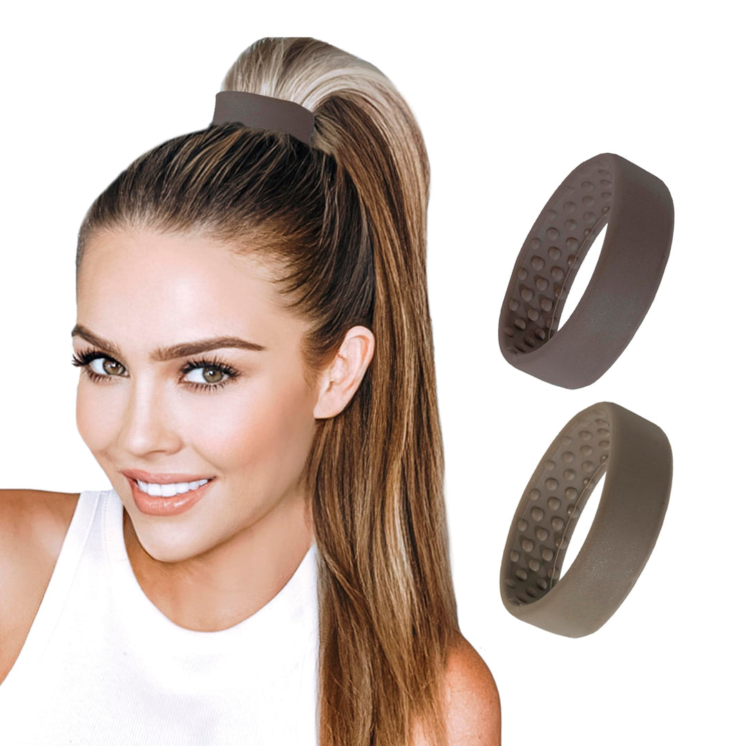 PONY-O- Fine, Medium or Slightly Thick Hair - Original No Damage Volumizing Ponytail Hair Ties - Patented Bendable Design - Stylish Hair Accessories for Women - 2 Pack Brown & Light Brown - Medium