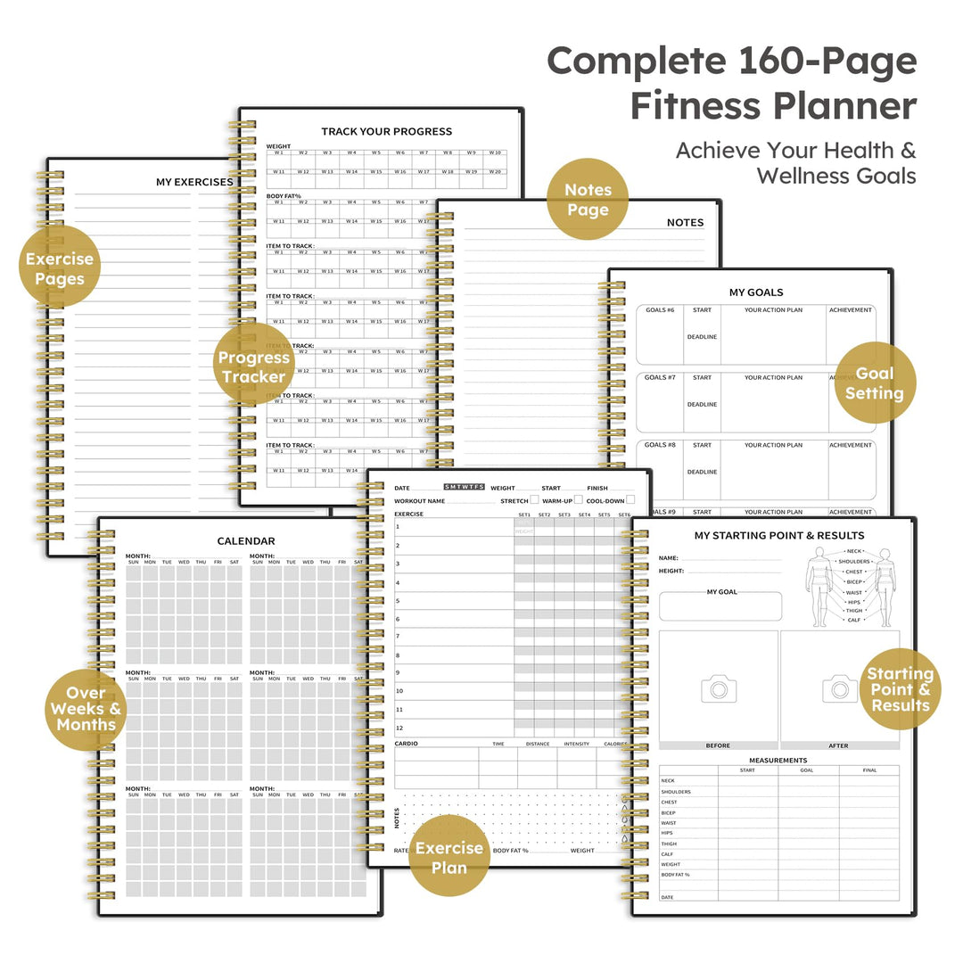 Fitness Workout Journal for Women & Men, A5(5.5" x 8.2") Workout Log Book Planner for Tracking, Progress, and Achieving Your Wellness Goals - Black(New)