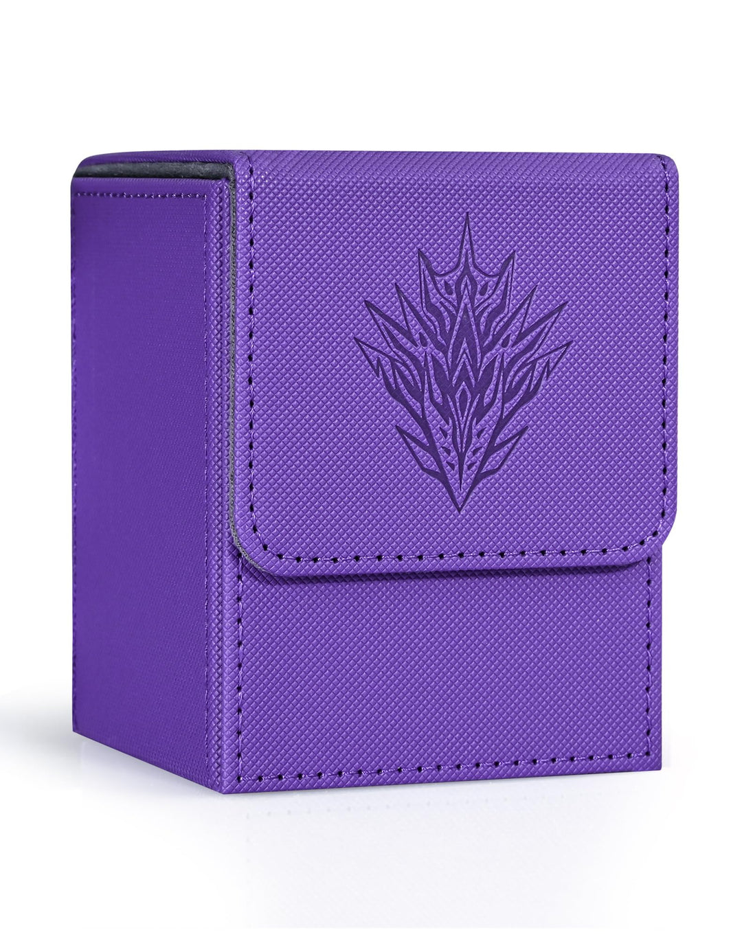 ZLCA Card Deck Box for Trading Cards with 2 Dividers, Card Storage Box Fits 100+ Single Sleeved Cards, PU Leather Strong Magnet Card Deck Case Holder for Magic Commander TCG CCG (Purple,Sliver)