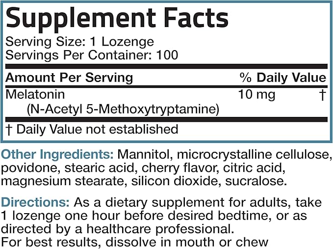 Bronson Melatonin 10mg Fast Dissolve Cherry Flavored Tablets Vegetarian Chewable Lozenges, 100 Count