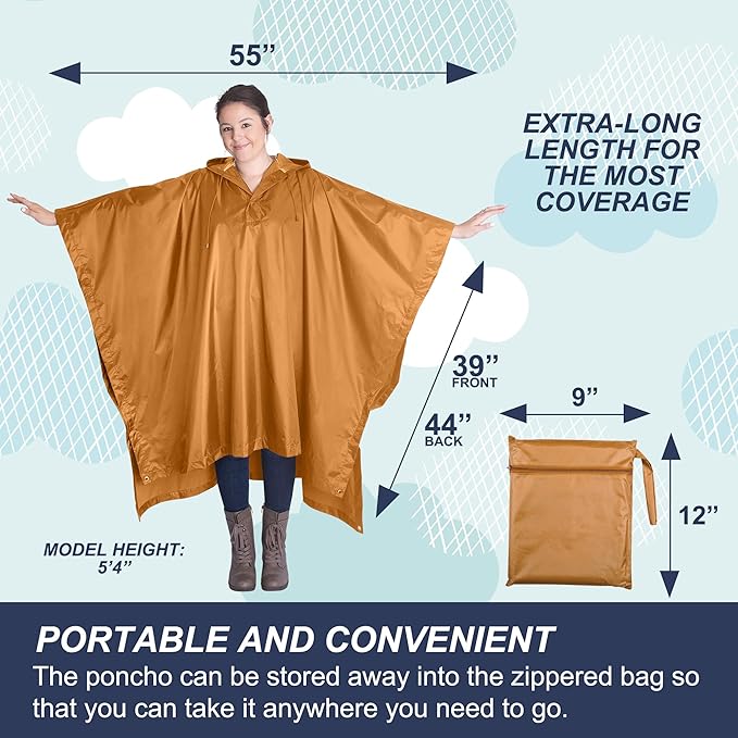 Heavy Duty Rain Poncho for Backpacking, Waterproof Lightweight for Adults, Military, Emergency, Camping, Men, Women