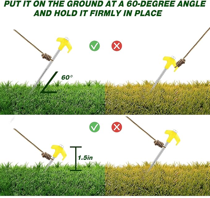 Hicarer 12 Inch Tent Stakes Screw in Camping Stakes Heavy Duty Metal Stake Ground Anchor Peg Threaded Tent Spikes with Hex Head Driver for Camping Garden Inflatable