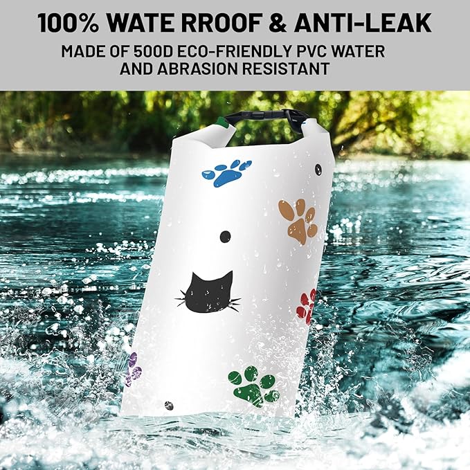 Waterproof Dry Bag,Roll Top Colorful Cartoon Cat Pawprints Small Waterproof Backpack 5L/10L/20L Floating and Lightweight Bags for Kayaking, Boating, Fishing, Swimming and Camping