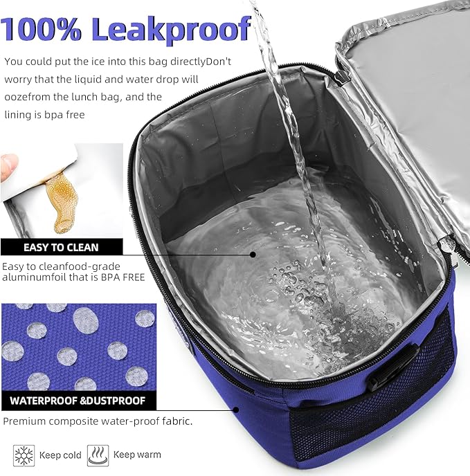 BEIMILY Lunch Box for Men/Women,Small Insulated Lunch Bag,Reusable LunchBox for work Picnic Hiking Beach,Leakproof Soft Cooler Tote Bag Organizer with Adjustable Shoulder Strap for Adults(Purple)