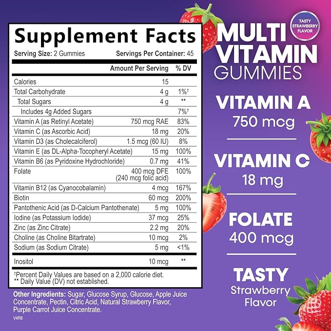 Multivitamin Gummies for Adults, Daily Gummy Vitamin for Women & Men, Immune Support Gummy Multivitamins Supplement, Adult Multi Vit Vitamin with Vitamins A, C, D, E, B-6, B-12, Zinc - 90 Gummies
