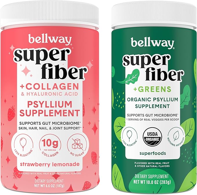Bellway Super Fiber Powder + Collagen, Strawberry Lemonade Super Fiber + Greens Bundle