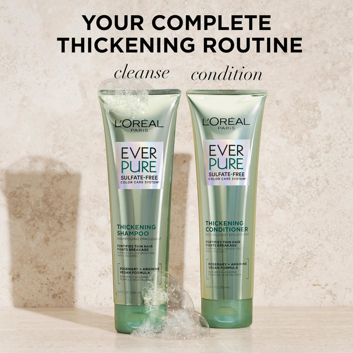 L'Oreal Paris Thickening Sulfate Free Shampoo, Thickens + Strengthens Thin, Fragile Hair, Hair Care with Rosemary Leaf, EverPure, 8.5 Fl Oz (Packaging May Vary)