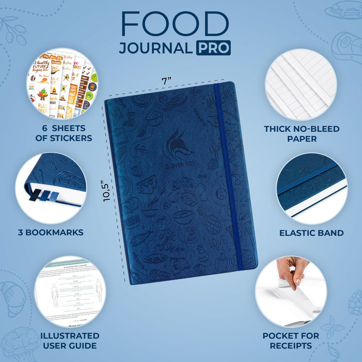 Clever Fox Food Journal Pro – Diet & Wellness Planner for Women & Men – Weight Loss Diary with Calorie Tracker – Food Log for Tracking Meals, Exercise & Weightloss - Undated, 7" x 10" Mystic Blue