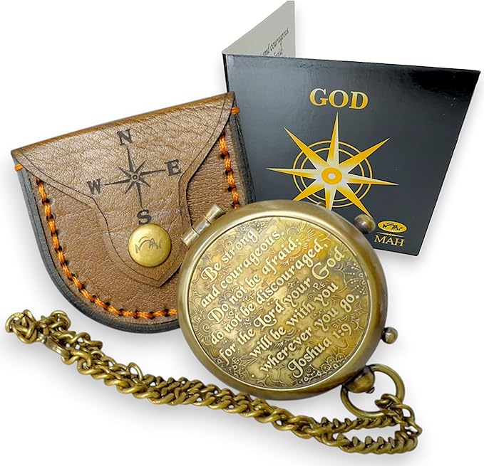 Bible Verse Brass Compass – “Be Strong and Courageous” (Joshua 1:9) | Christian Gift for Graduation, Baptism, Confirmation – Religious Keepsake for Boys, Girls, Teens, Men, Pastors & Church Events