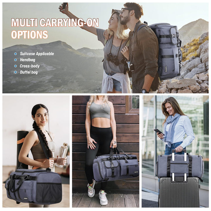 FIORETTO Women's Men's Water-Resistant Gym Duffle Bag with Shoes Compartment, 45L Capacity, Multi-Functional, Ideal for Travel, Gym, Sports, Weekender, Blue