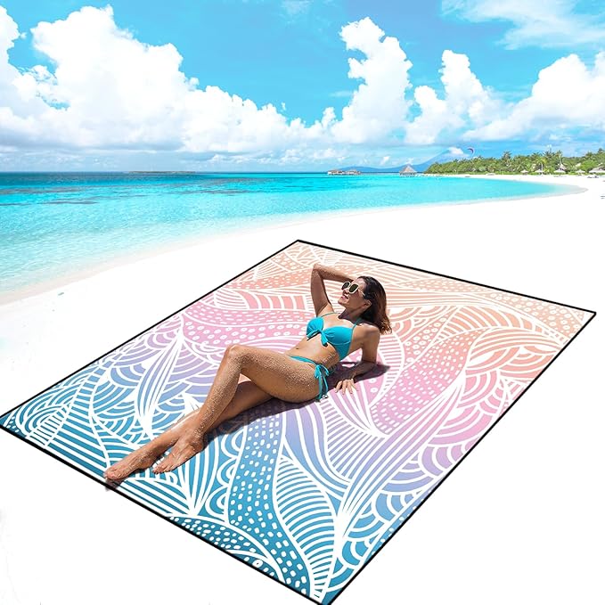 AISPARKY Beach Blanket Waterproof Sandproof, Oversized Large Beach Mat 79" X 83"/120"x108" for 1-8 Adults, Quick Drying&Compact&Lightweight, Picnic Mat Vacation Essentials for Beach Camping Travel