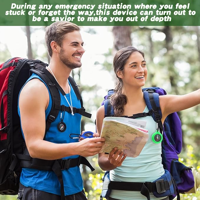 24 Pcs Small Compass Keychain Kids Bulk Mini Camping Carabiner Compass for Outdoor Hiking Military Hunting Climbing Party Backpacking Accessory