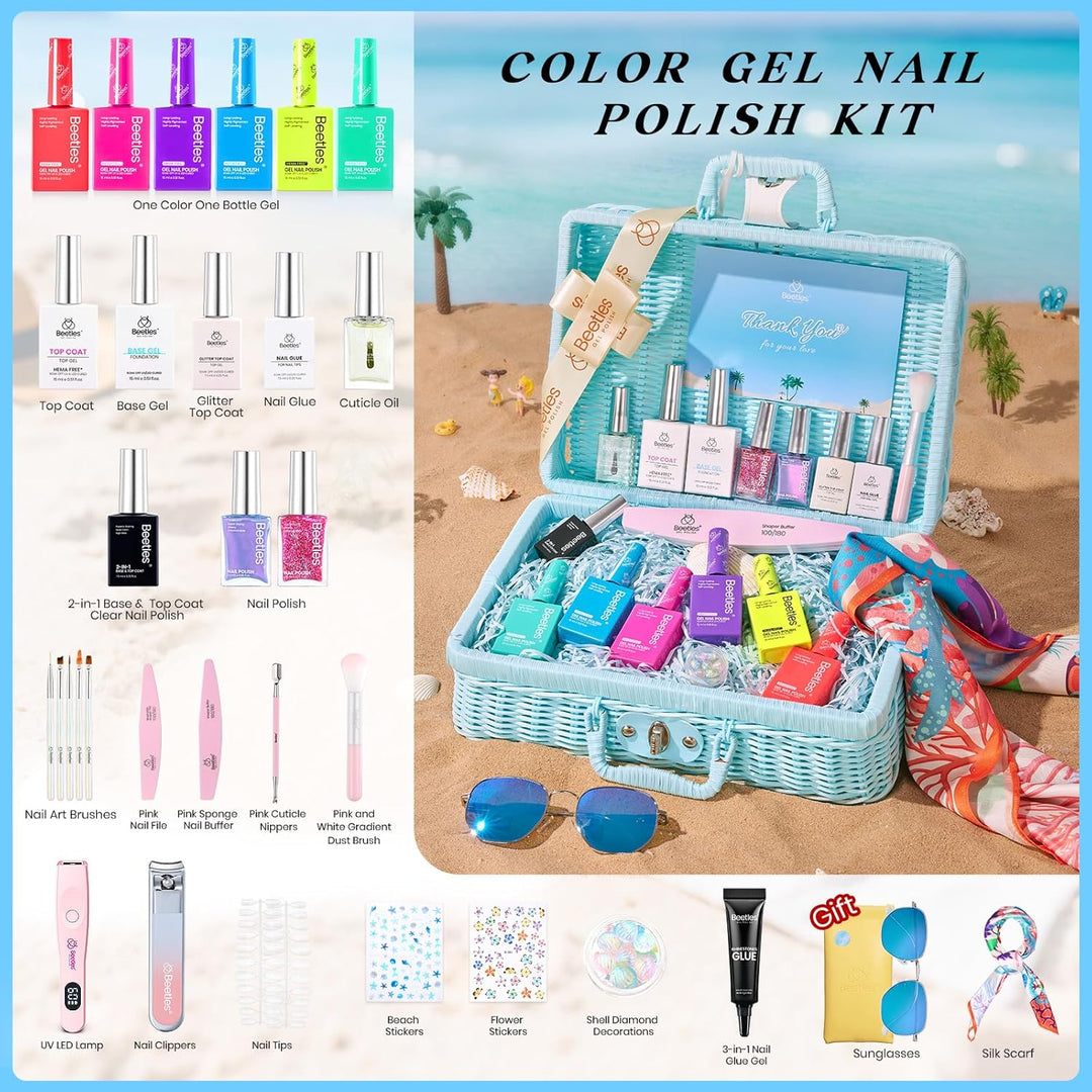 44-Piece Gel Nail Polish Kit | UV Light | 24 Colors | Base & Top Coats | Gifts for Women