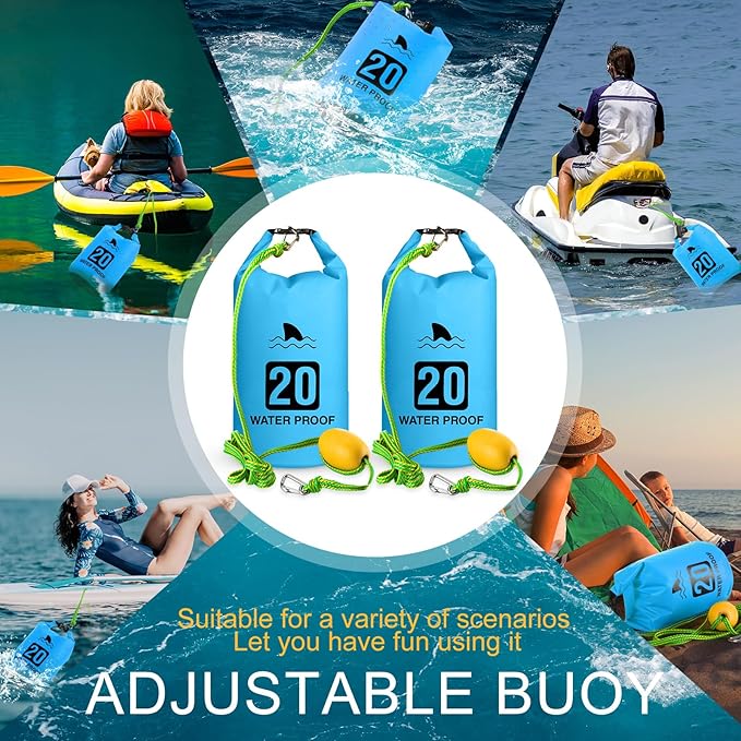4 Set 2 in 1 Sand Anchor and Buoy Kit Floating Bag Kayak Anchor Waterproof Dry Bag for Lake Beach Boats Watercrafts Hiking Camping Water Sports Surfing Tubing Kayaking(Blue)