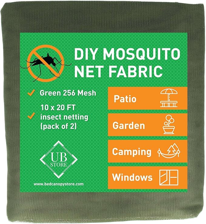 Green DIY Mosquito Net Fabric | 10x20 FT Netting 2 Pack | Insect Cover for Garden, Patio, Outdoor & Windows | Multiple Sizes in Black, White & Green | Raised Bed Screen Mesh Barrier