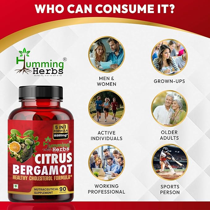 Bergamot Citrus 1110mg – Supports Heart Health – with Black Choke Berry, Niacin, Olive Leaf & Black Pepper Extract 90 Capsule