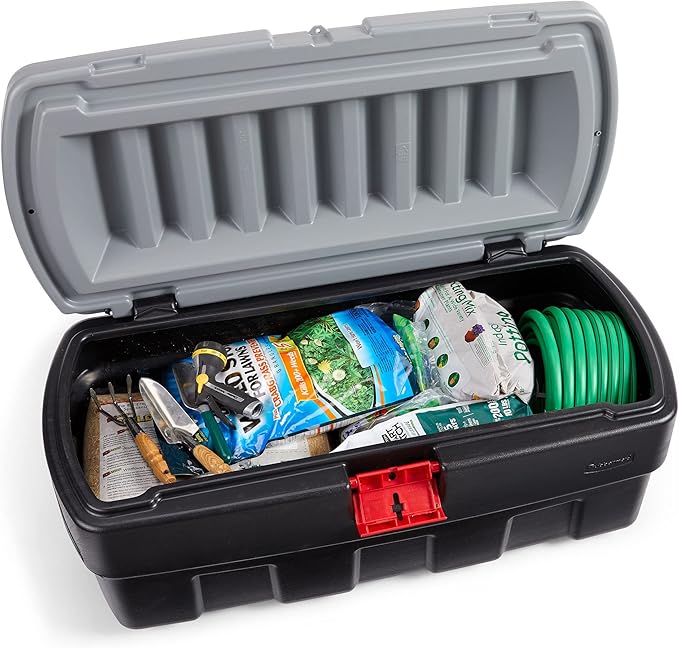 Rubbermaid 48 Gallon Black Action Packer Lockable Latch Indoor and Outdoor Storage Box Container for Home, Garage, Backyard, Single