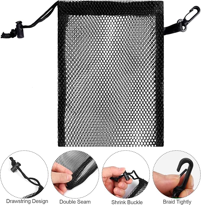 iMucci 12 Pieces 6 color Mesh Drawstring Bag with Clips, Nylon Drawstring Bags Pocket Foldable Beach Bag with Cord Lock for Swimming Collecting Toys Laundry Sports Gym Beach Travel