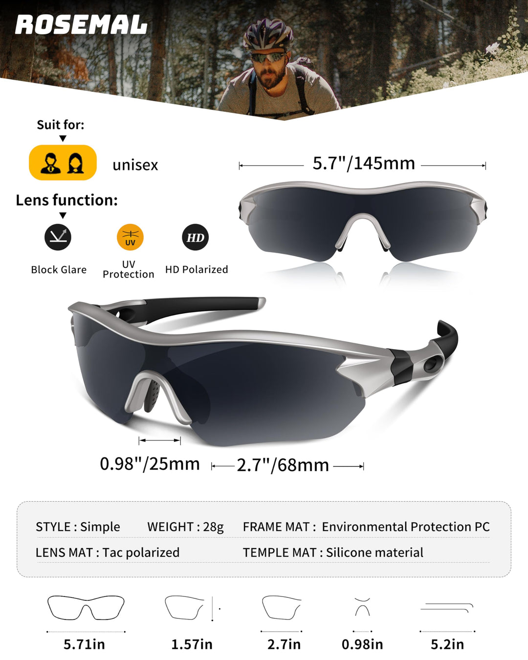 Polarized Sports Sunglasses for Men Women Youth Baseball Running Fishing Tennis Golf Cycling Driving Motor TAC UV400 TR90