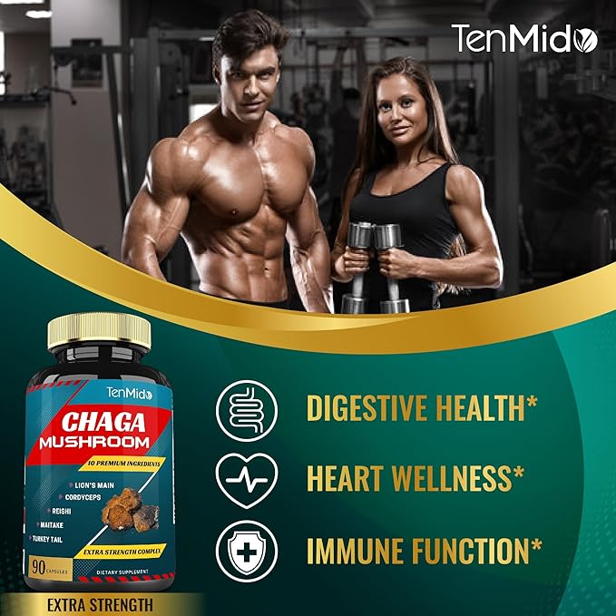 Chaga Mushroom Extract Capsules & Lions Mane, Cordyceps and More | Digestive Health, Anti-Aging, Immune Support | Energy Boost, Rich in Antioxidants & Nutrients, 3 Months Supply