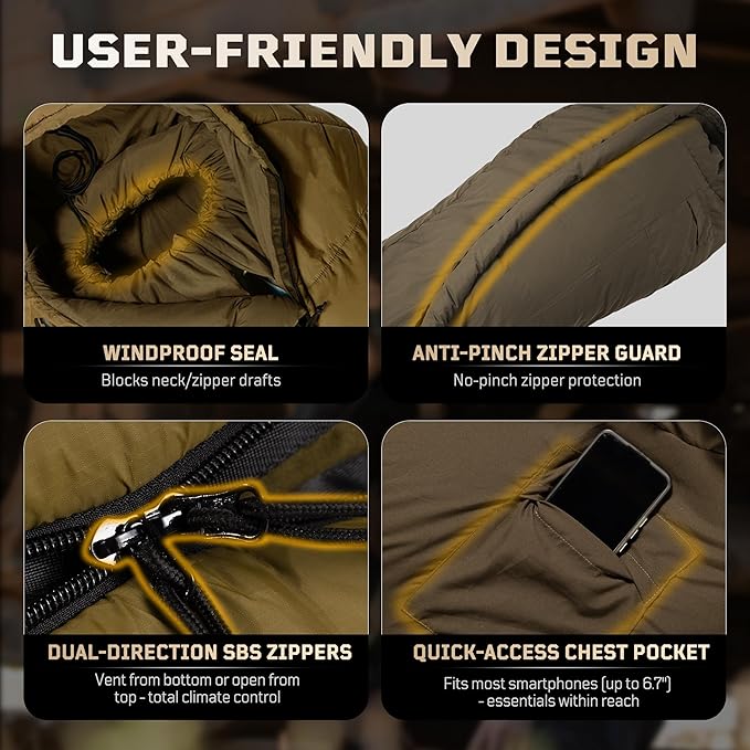 Mummy Sleeping Bag for Adults, Cold Weather Camping Sleeping Bags (25-36℉) with Adjustable Hood, Phone Pocket, Compression Sack for Warm Camping Hiking Outdoor