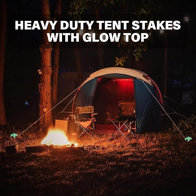 36 Tent Stakes Heavy Duty Metal Tent Stakes Screw in Camping Stakes with Luminous Head Ground Anchor Pegs Threaded Tent Spikes with Hex Head Driver and Storage Box