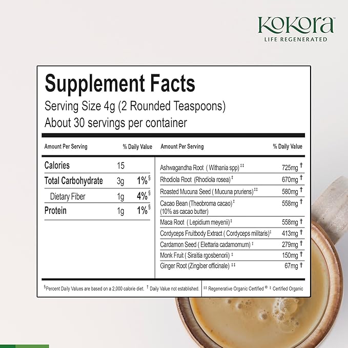 Adapt & Thrive - Organic Ashwagandha Root Powder - Cordyceps with Rhodiola & Maca Root - Energizes & Promotes Healthy Stress Response* - Vegan, Gluten Free, No Added Sugar - 30 Servings - 120g