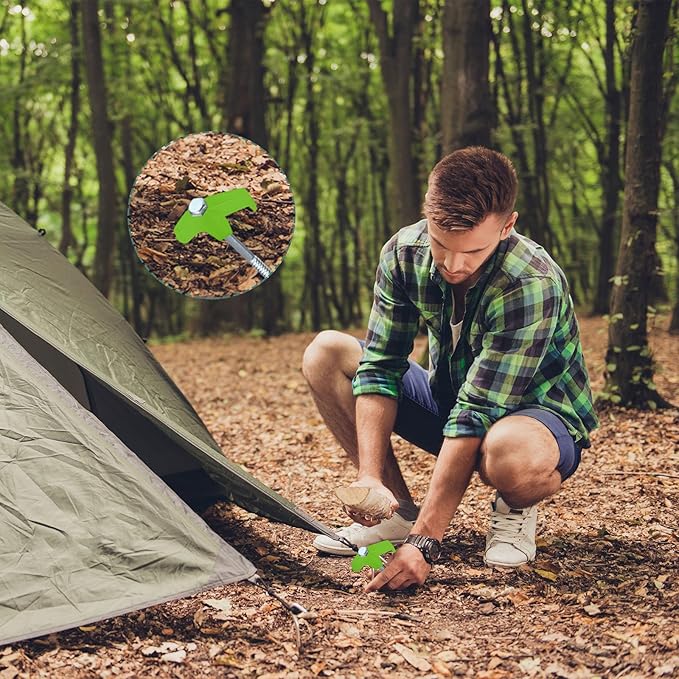 Hicarer 12 Inch Tent Stakes Screw in Camping Stakes Heavy Duty Metal Stake Ground Anchor Peg Threaded Tent Spikes with Hex Head Driver for Camping Garden Inflatable