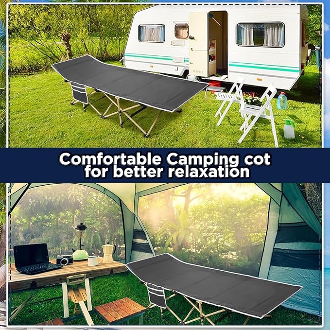 Wenqik 2 Pack 450lbs Max Load Camping Cot for Adults with Carry Bag Portable Folding Outdoor Sleeping Cot Heavy Duty Bed for Traveling Camp Military Office Nap Beach Home Lounging