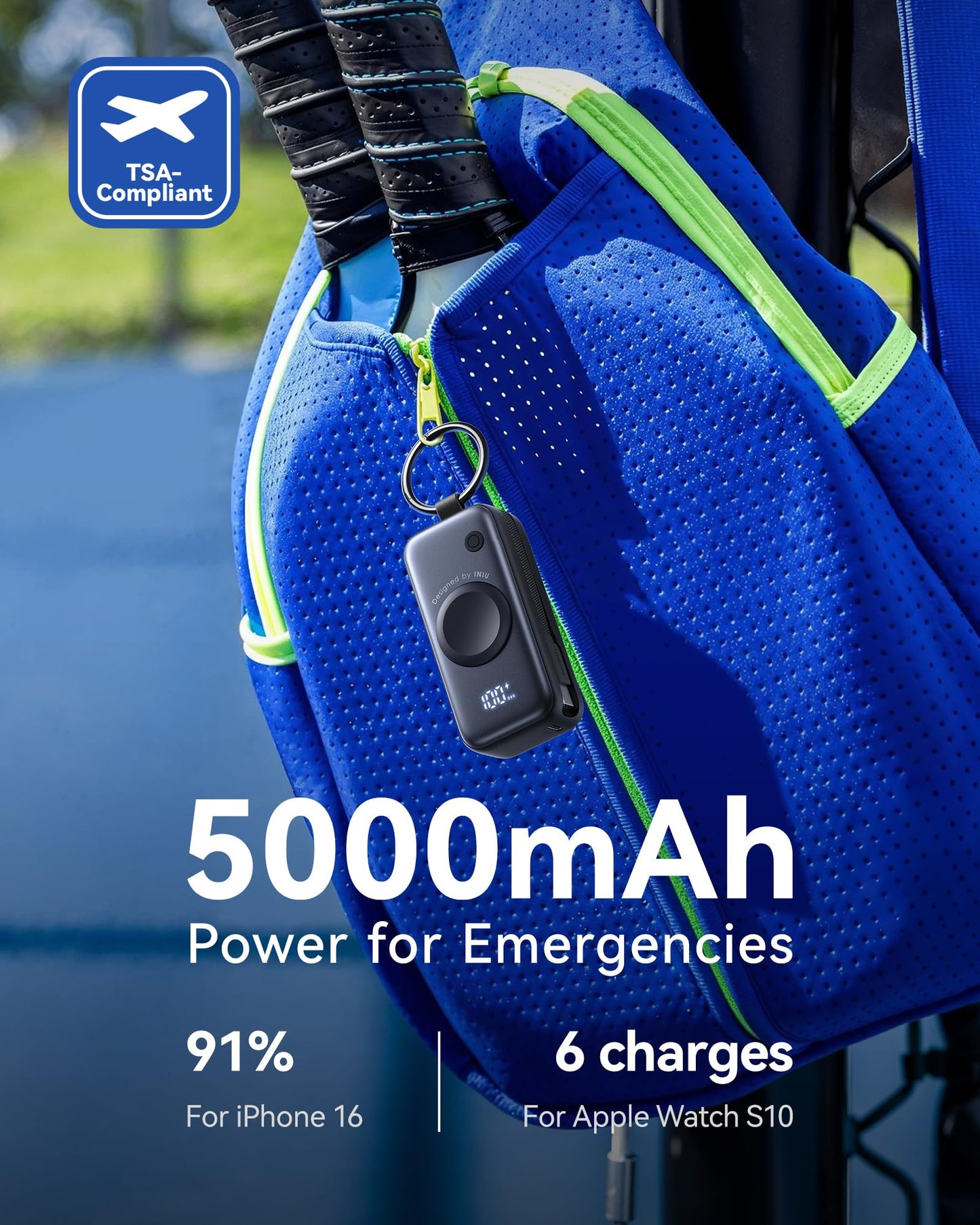 INIU Power Bank, Pocket-Size 20W 5000mAh Portable Charger, Fast Charging Powerbank with Built-in USB C Cable and Keychain, Battery Pack for Apple Watch Ultra 11 10 9 8 7 SE, iPhone 17 16 15 Air, etc.