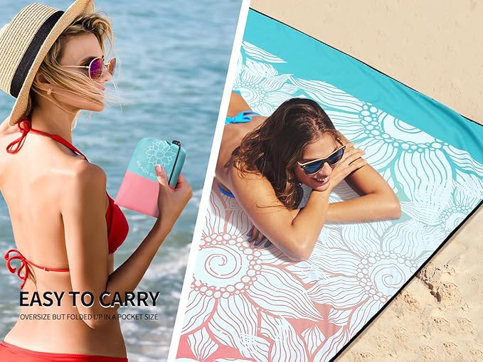 Beach Blanket Waterproof Sandproof Extra Large Beach Mat 79" X 83"/120"x108"for 1-8 Adults Quick Drying Durable Outdoor Picnic Mat for Beach Travel Camping Hiking