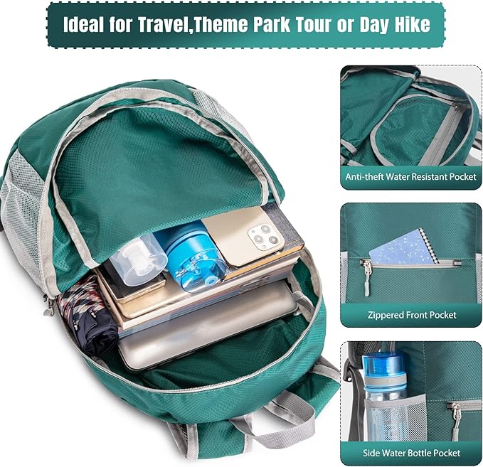 ZOMAKE Ultra Lightweight Hiking Backpack 20L, Packable Small Backpacks Water Resistant Daypack for Women Men(Dark Green)