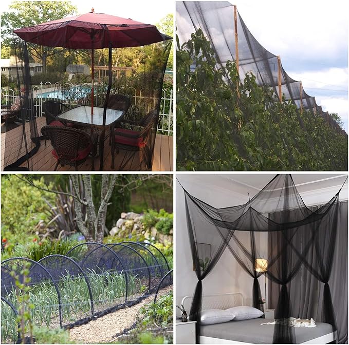 20x10Ft Mosquito Netting Garden Mesh Netting, Fly Bird Net Barrier Hunting Blind Plant Protecting Net, 3x6m Black