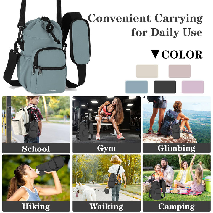 FCQQYWZ Half Gallon Water Bottle Sling Bag Case,64/87oz Insulated Crossbody Water Bottle Pouch Holder Sleeve for Walking with Strap and Pockets for Men/Women Walking Hiking Camping Travel (Turquoise)