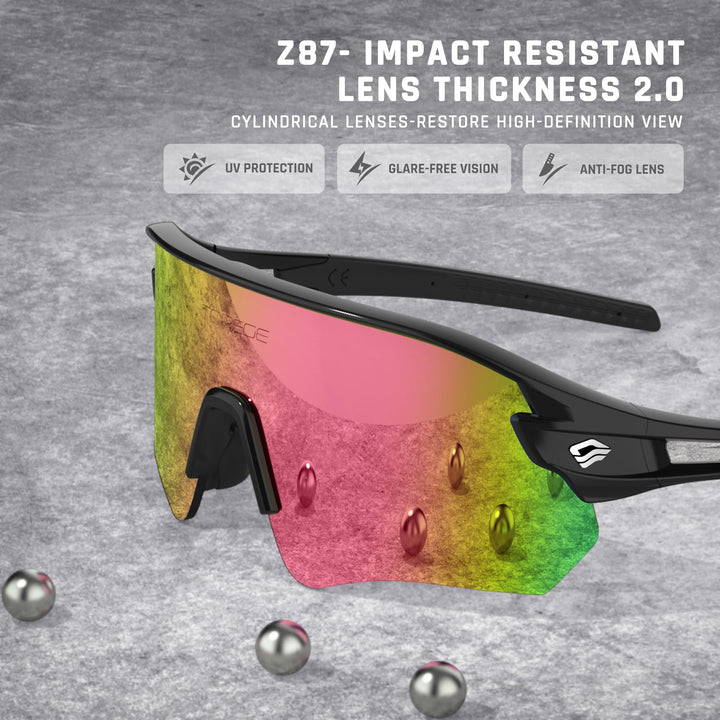 Sunglasses for Men Women Bike Cycling Fishing Running Driving Mountaineering Sports Sunglasses UV Protecting Non-Polarized Z87 TR02EV (Black Black&Golden REVO)