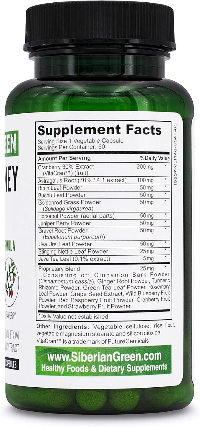 Herbal Kidney Detox 60 Capsules – Cranberry Birch Juniper Traditional Siberian Formula