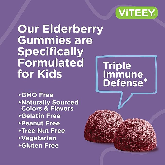 Sambucus Elderberry Gummies for Kids Immune Support Supplements with Vitamin D3 & Vitamin C - 3-1 Immune Booster - Vegetarian, Gelatin Free, Gluten Free, GMO Free - Tasty Chewable Berry Flavored Gummy