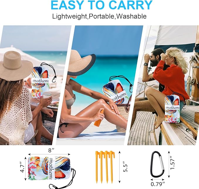 Beach Blanket, Sandproof Beach Mat 79" X 82" for 4-7 Adults, Large Waterproof Beach Blanket Quick Drying Lightweight Beach Blanket with 4 Stakes for Travel Camping Hiking (Deep Sea)