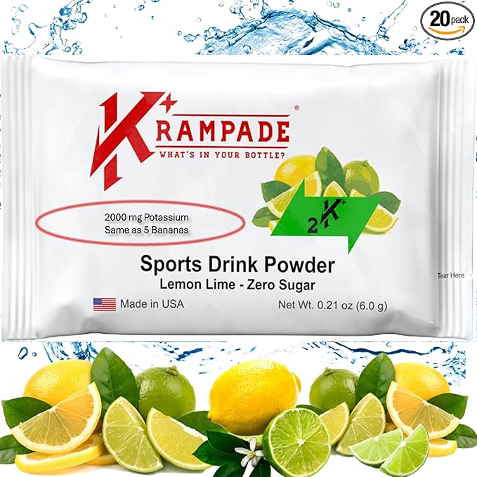 Electrolytes Powder Potassium Supplement - 2000 mg K+, >2X More Than Coconut Water | Cramp Relief and Prevention | Hydration Powder Packets