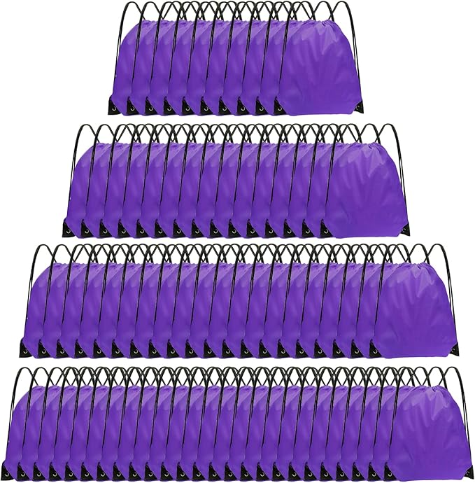 Drawstring Backpack Bulk 70Pcs String Backpack Drawstring Bags Cinch Bag Sackpack for Men Women Gym(Purple)
