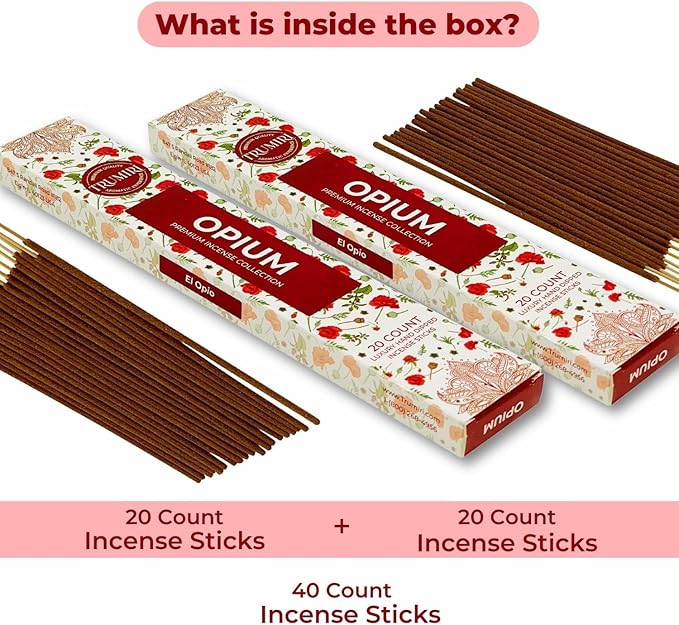 Opium Scented Incense Sticks - Total 40 Insence-Sticks - Dual Pack of 20 Insense - Inciensos - Inscents - Natural Non Toxic Ingredients - Incents - Incence - Inscense - Insents