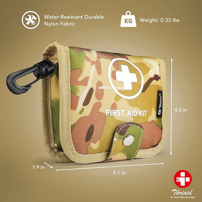 Small First Aid Kit, 100 Pieces Water-Resistant Well Organzied Pouch with Rotatable Buckle - Ideal for Outdoor, Travel, Biking, Camping, Hiking, Car (Desert Camo)