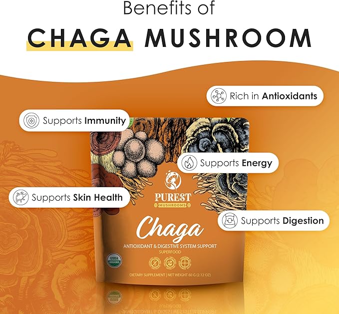 Chaga Mushroom Extract Powder - Organic Chaga Mushroom Extract for Digestion, Natural Energy, and Immune Support - Natural Supplement for Overall Wellness 60g