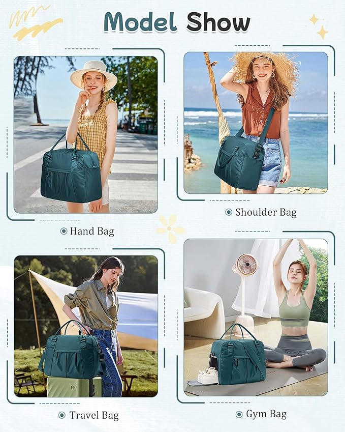 Large Carry on Gym Bag for Women, Waterproof Sport Bag for Fitness with Dry Wet Separated Pocket and Shoe Compartment, Overnight Weekender Fitness Workout Sports Bag, Peacock Blue