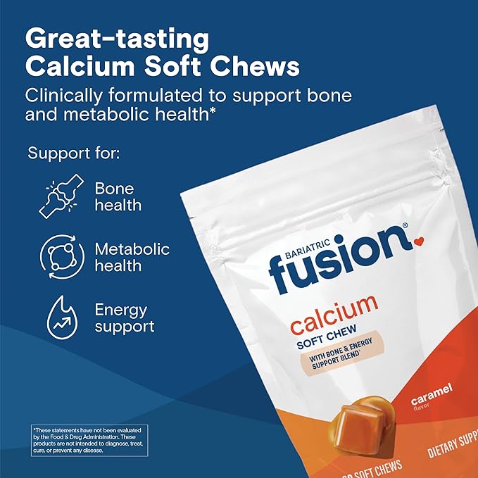 Bariatric Fusion Bariatric Calcium Chews | Calcium Citrate with Vitamin D3 Calcium Supplement Bariatric Vitamin | Sugar Free Calcium Citrate Chewable | Calcium Citrate 500mg | Caramel | 60 Count
