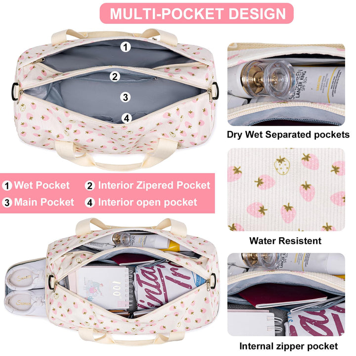 BLUBOON Duffle Bag Girls Kids Cute Gym Bag with Shoes Compartment & Wet Separation Waterproof Sports Overnight Travel Bag